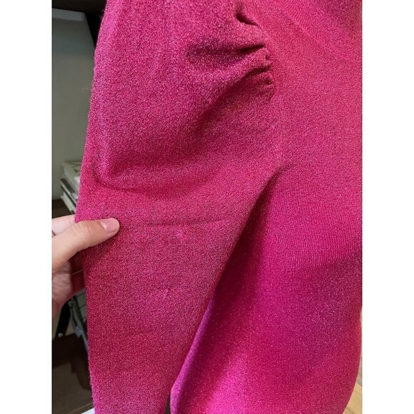 Alice + Olivia Issa Turtleneck Puff Sleeve Dress Wild Pink Metallic Womens Size - Picture 7 of 12